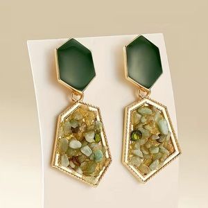 NEW Modern Green Stone Hexagon Geometric Earrings